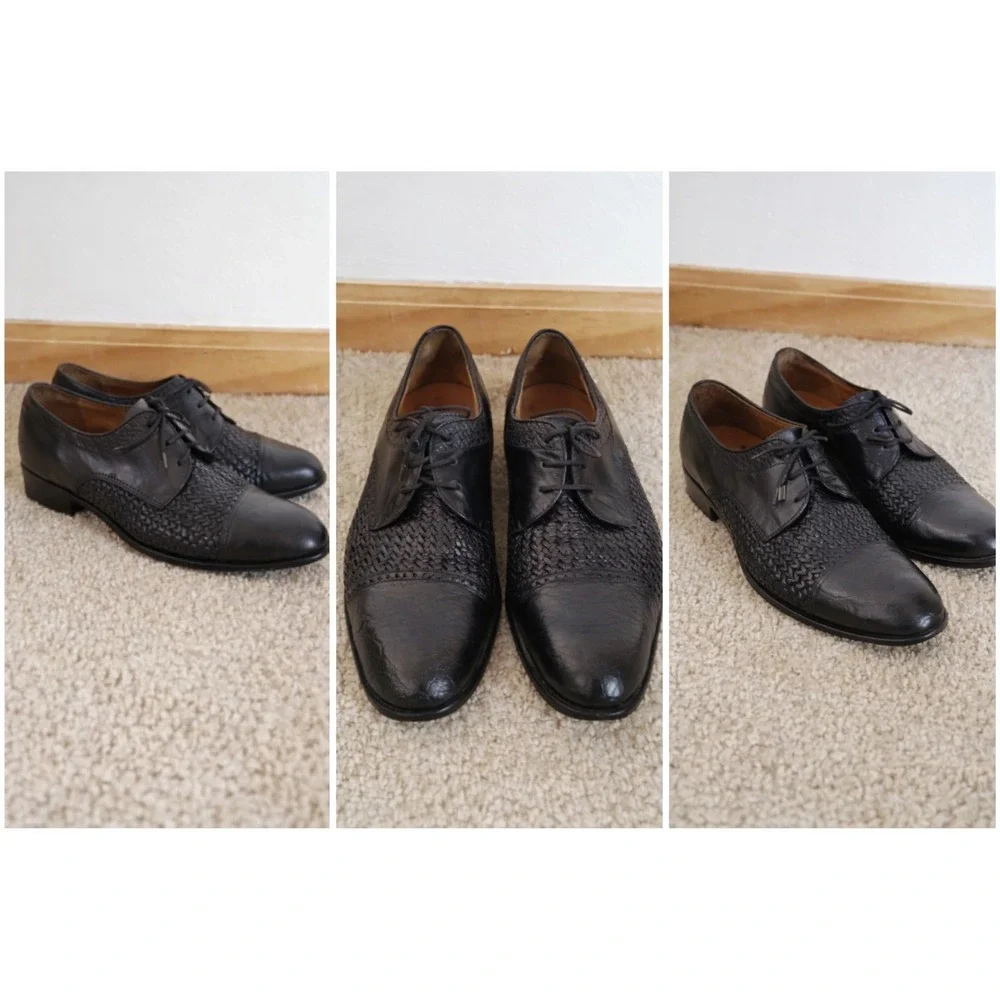 Mezlan Salinas Black Woven Crocodile Exotic Leather Cap Toe Dress Shoes Men 10 M